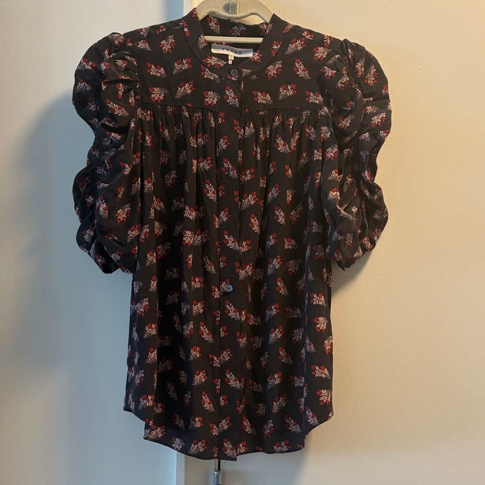 Frame Denim Black and Red Floral Blouse